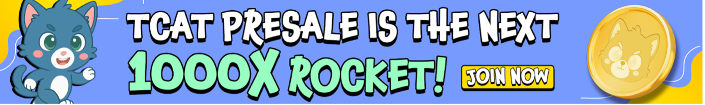 Promotional banner that reads "TCAT PRESALE IS THE NEXT 1000X ROCKET!" and a Join Now CTA button.